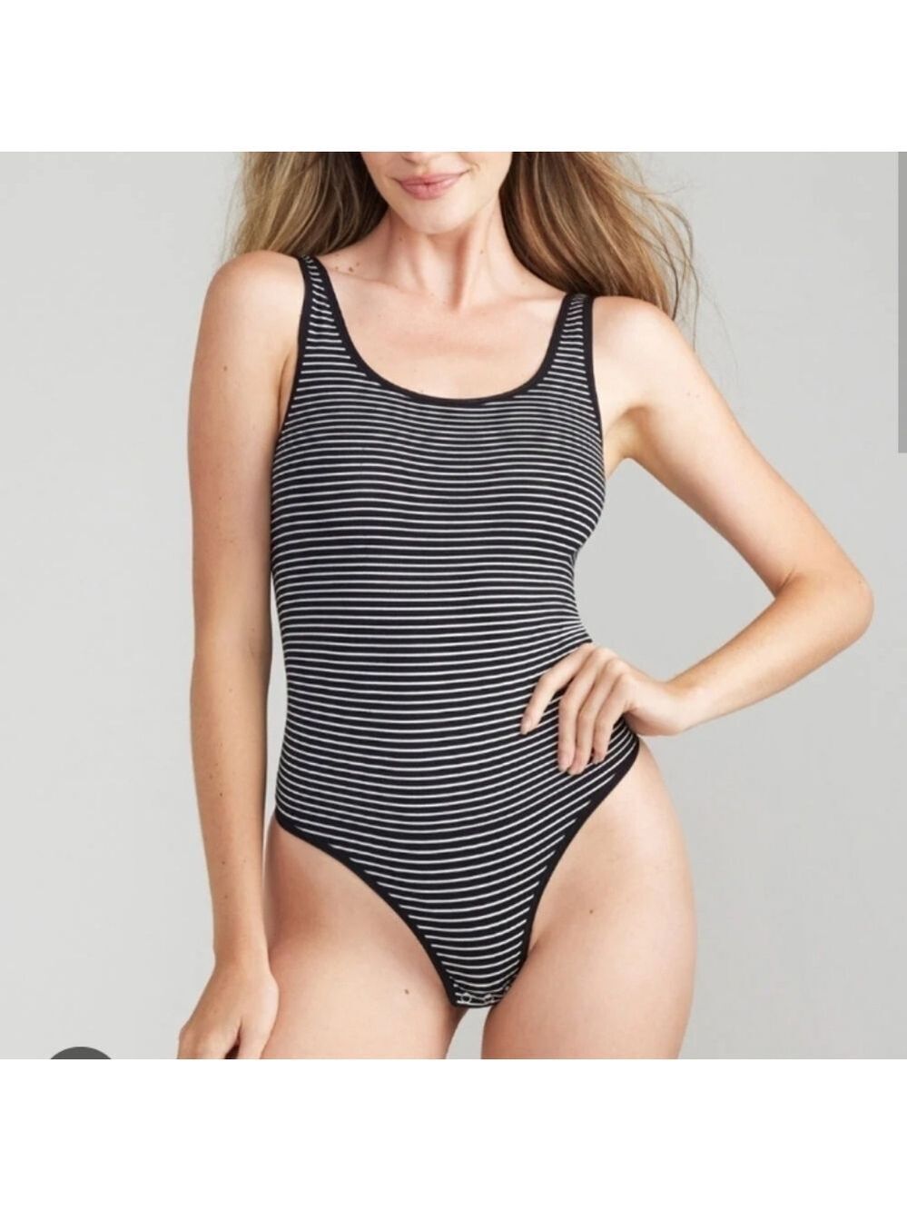 Yummie Ruby Shaping Bodysuit Black and White Striped